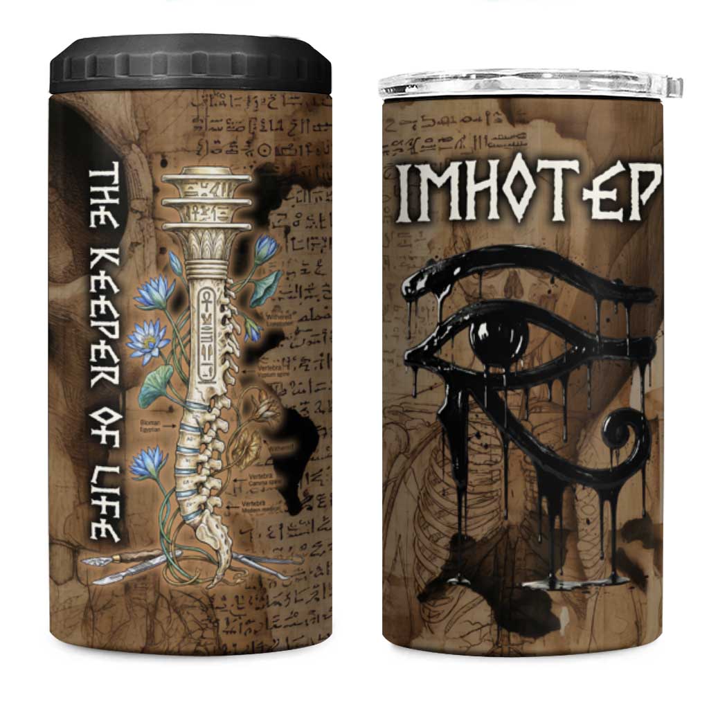 Imhotep Eye of Horus 4 in 1 Can Cooler Tumbler Papyrus Scrolls Ancient Egyptian Medicine