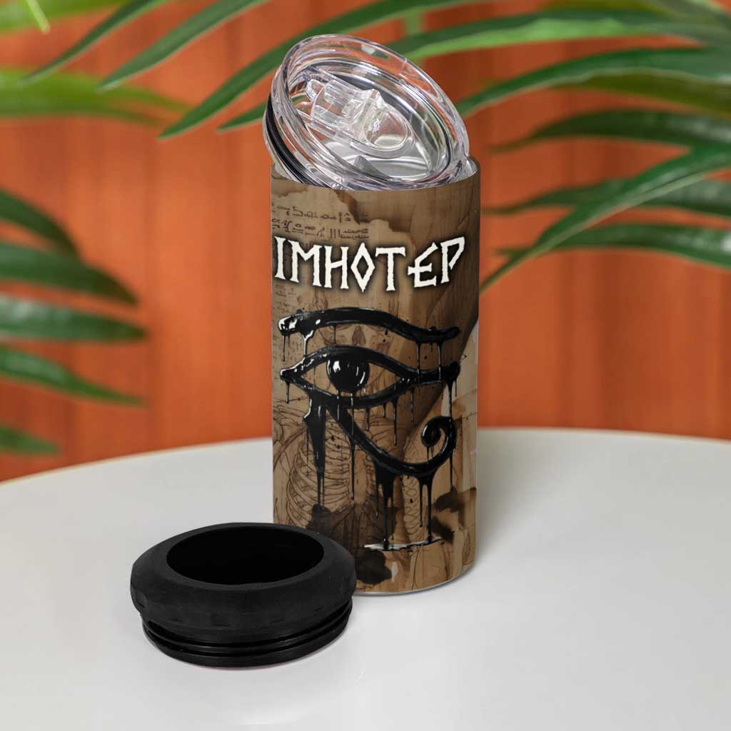 Imhotep Eye of Horus 4 in 1 Can Cooler Tumbler Papyrus Scrolls Ancient Egyptian Medicine