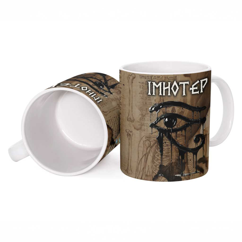 Imhotep Eye of Horus Ceramic Mug Papyrus Scrolls Ancient Egyptian Medicine