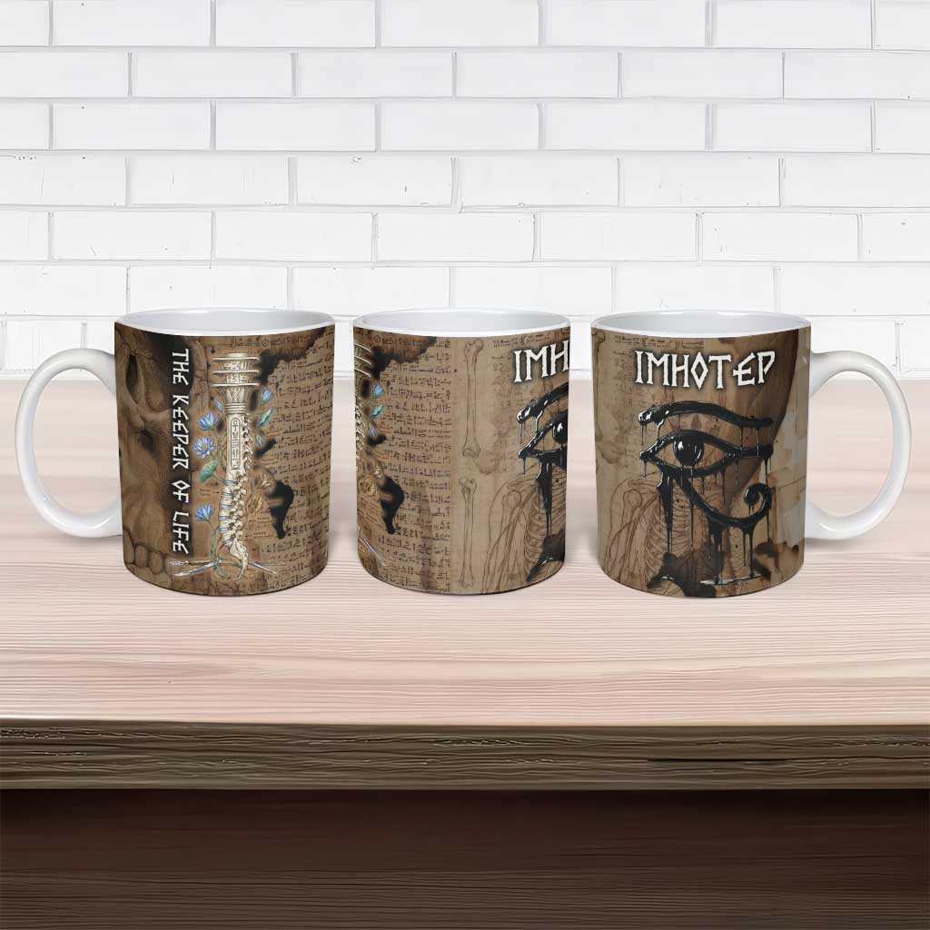 Imhotep Eye of Horus Ceramic Mug Papyrus Scrolls Ancient Egyptian Medicine