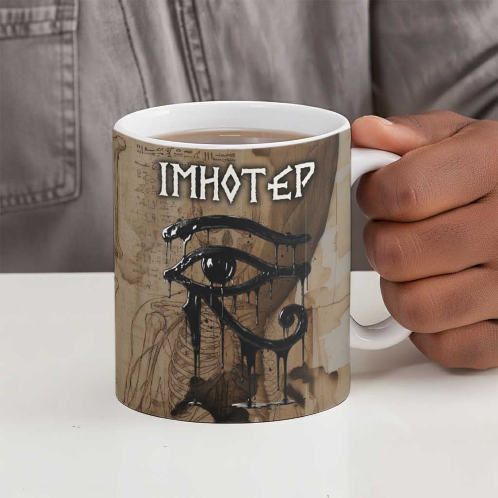 Imhotep Eye of Horus Ceramic Mug Papyrus Scrolls Ancient Egyptian Medicine