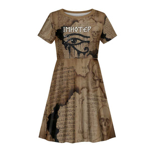 Imhotep Eye of Horus Kid Short Sleeve Dress Papyrus Scrolls Ancient Egyptian Medicine