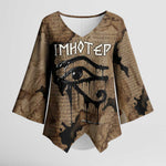 Imhotep Eye of Horus Kimono Sleeve Blouse Papyrus Scrolls Ancient Egyptian Medicine