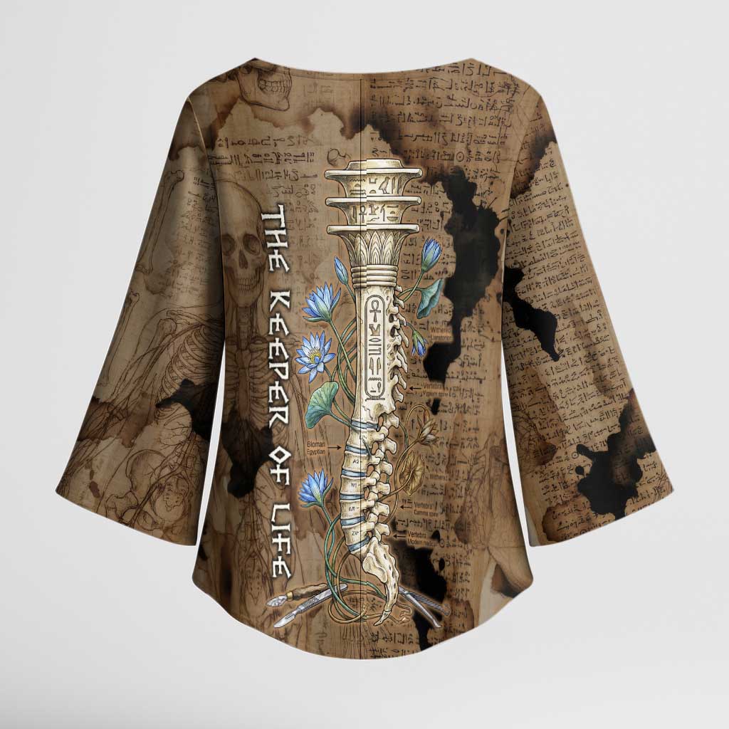 Imhotep Eye of Horus Kimono Sleeve Blouse Papyrus Scrolls Ancient Egyptian Medicine