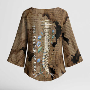 Imhotep Eye of Horus Kimono Sleeve Blouse Papyrus Scrolls Ancient Egyptian Medicine