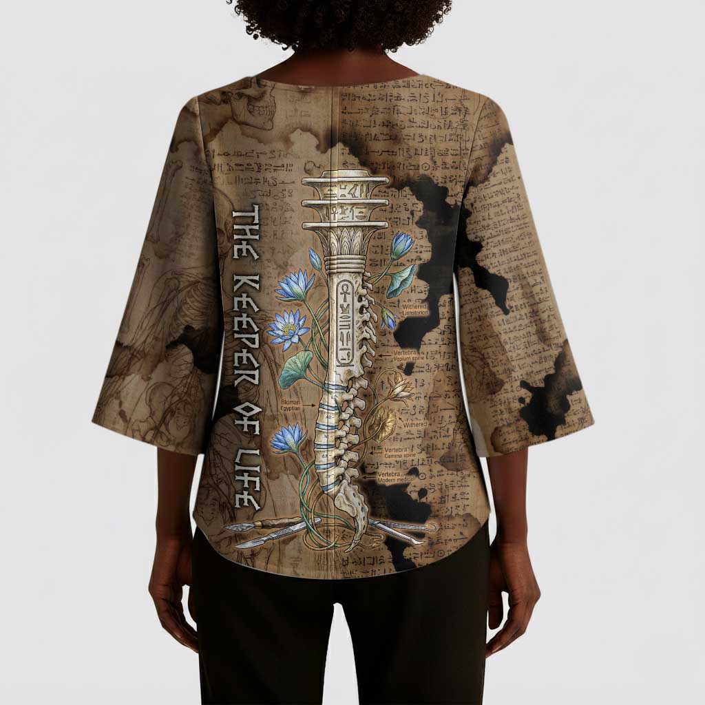 Imhotep Eye of Horus Kimono Sleeve Blouse Papyrus Scrolls Ancient Egyptian Medicine
