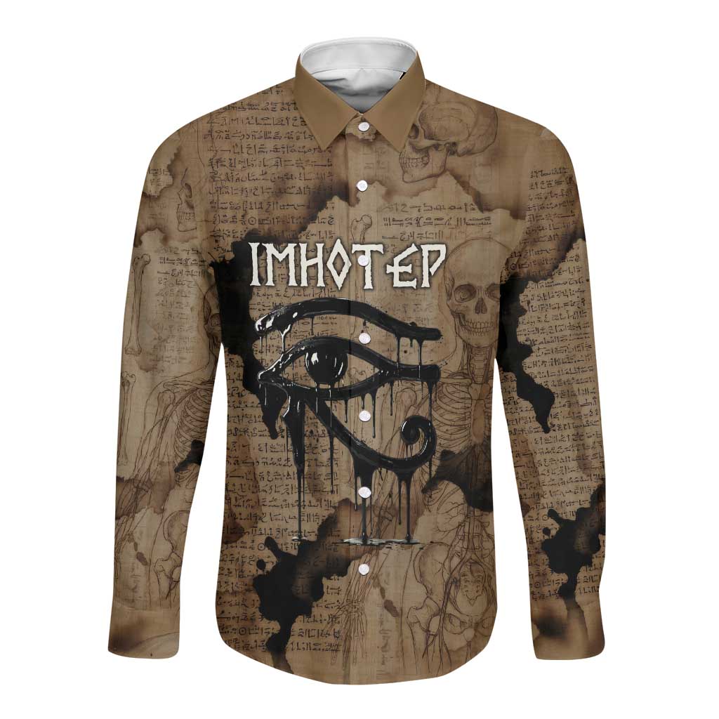 Imhotep Eye of Horus Long Sleeve Button Shirt Papyrus Scrolls Ancient Egyptian Medicine