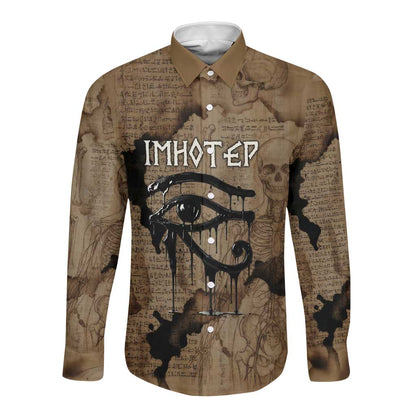 Imhotep Eye of Horus Long Sleeve Button Shirt Papyrus Scrolls Ancient Egyptian Medicine