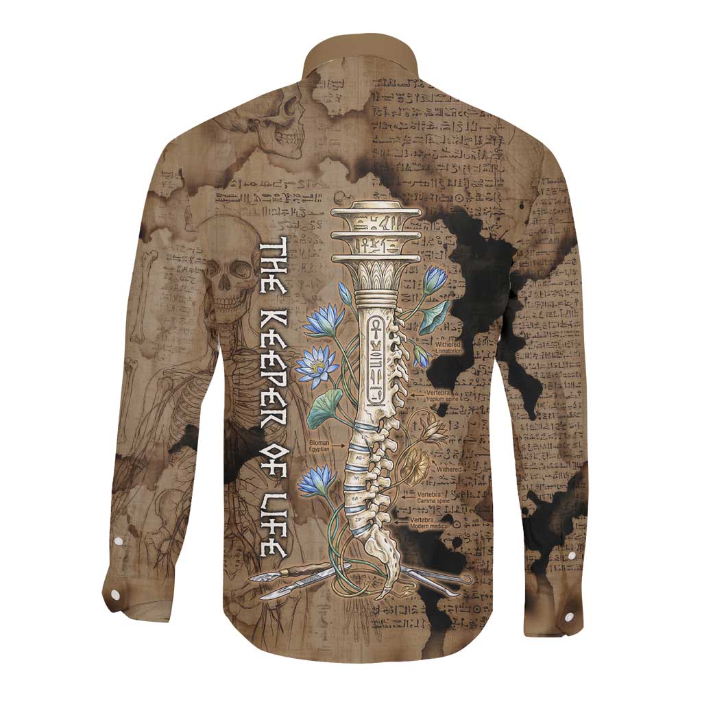 Imhotep Eye of Horus Long Sleeve Button Shirt Papyrus Scrolls Ancient Egyptian Medicine