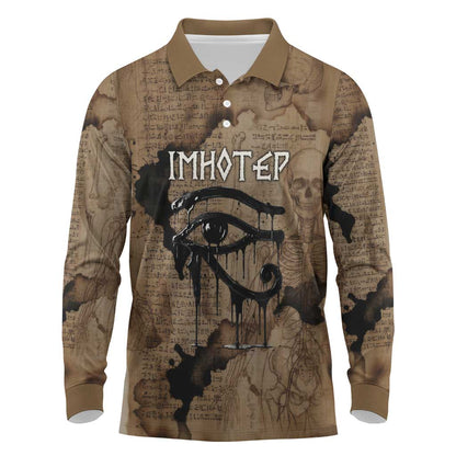 Imhotep Eye of Horus Long Sleeve Polo Shirt Papyrus Scrolls Ancient Egyptian Medicine