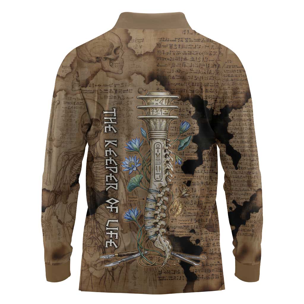 Imhotep Eye of Horus Long Sleeve Polo Shirt Papyrus Scrolls Ancient Egyptian Medicine