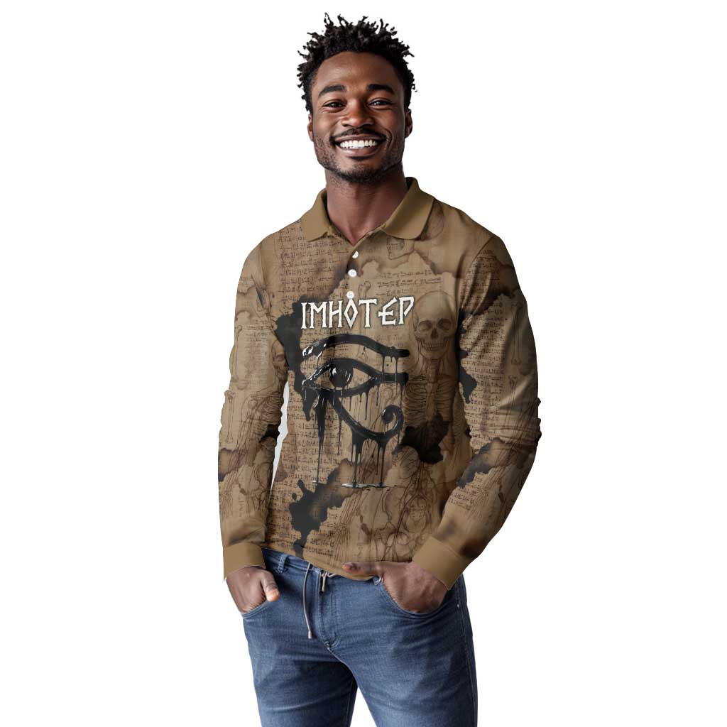 Imhotep Eye of Horus Long Sleeve Polo Shirt Papyrus Scrolls Ancient Egyptian Medicine
