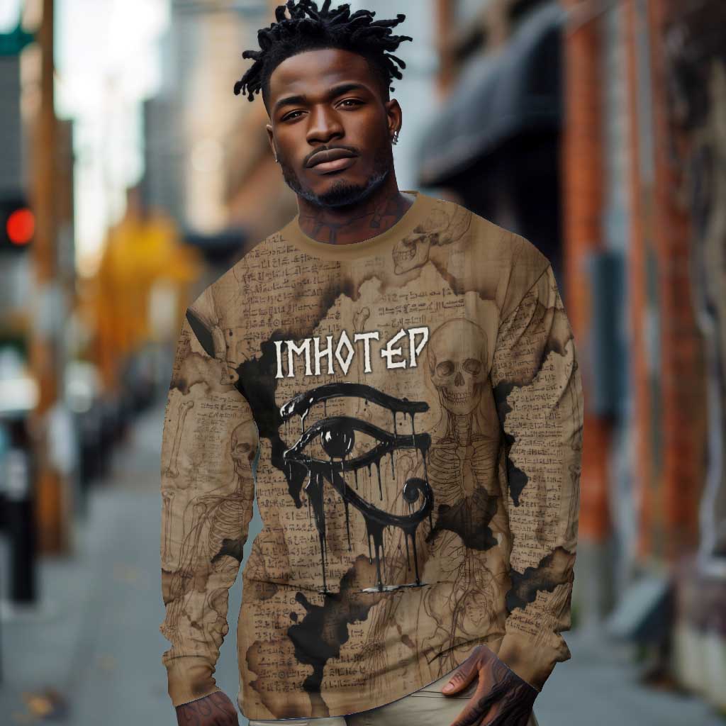Imhotep Eye of Horus Long Sleeve Shirt Papyrus Scrolls Ancient Egyptian Medicine