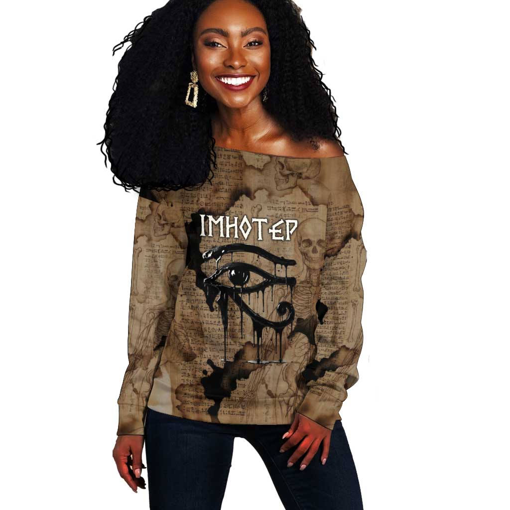 Imhotep Eye of Horus Off Shoulder Sweater Papyrus Scrolls Ancient Egyptian Medicine
