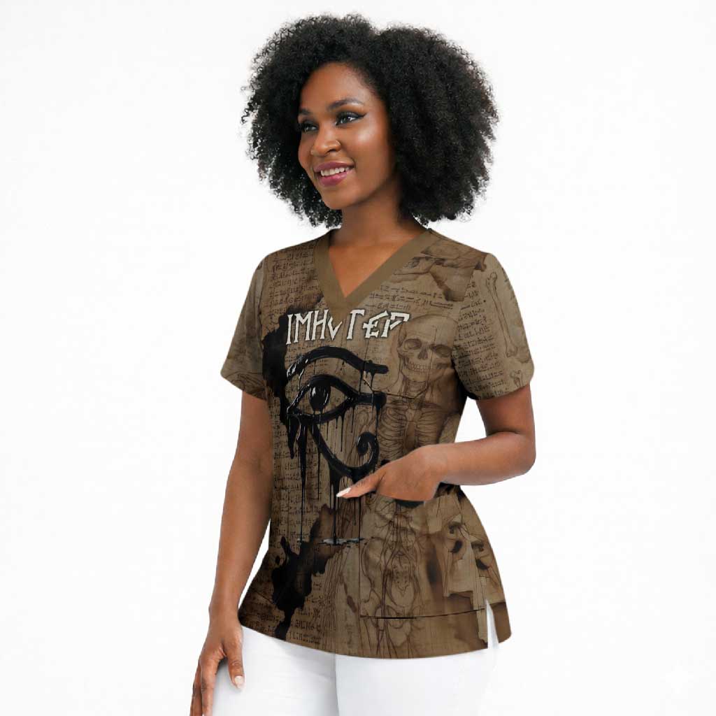 Imhotep Eye of Horus Scrub Top Papyrus Scrolls Ancient Egyptian Medicine