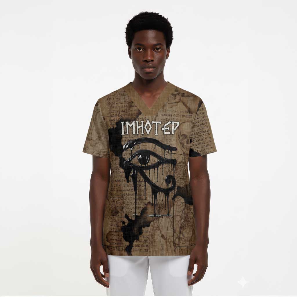Imhotep Eye of Horus Scrub Top Papyrus Scrolls Ancient Egyptian Medicine