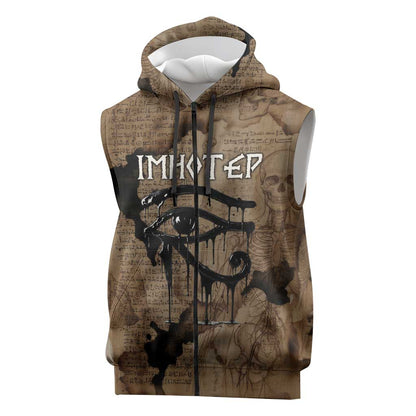 Imhotep Eye of Horus Sleeveless Zip Hoodie Papyrus Scrolls Ancient Egyptian Medicine
