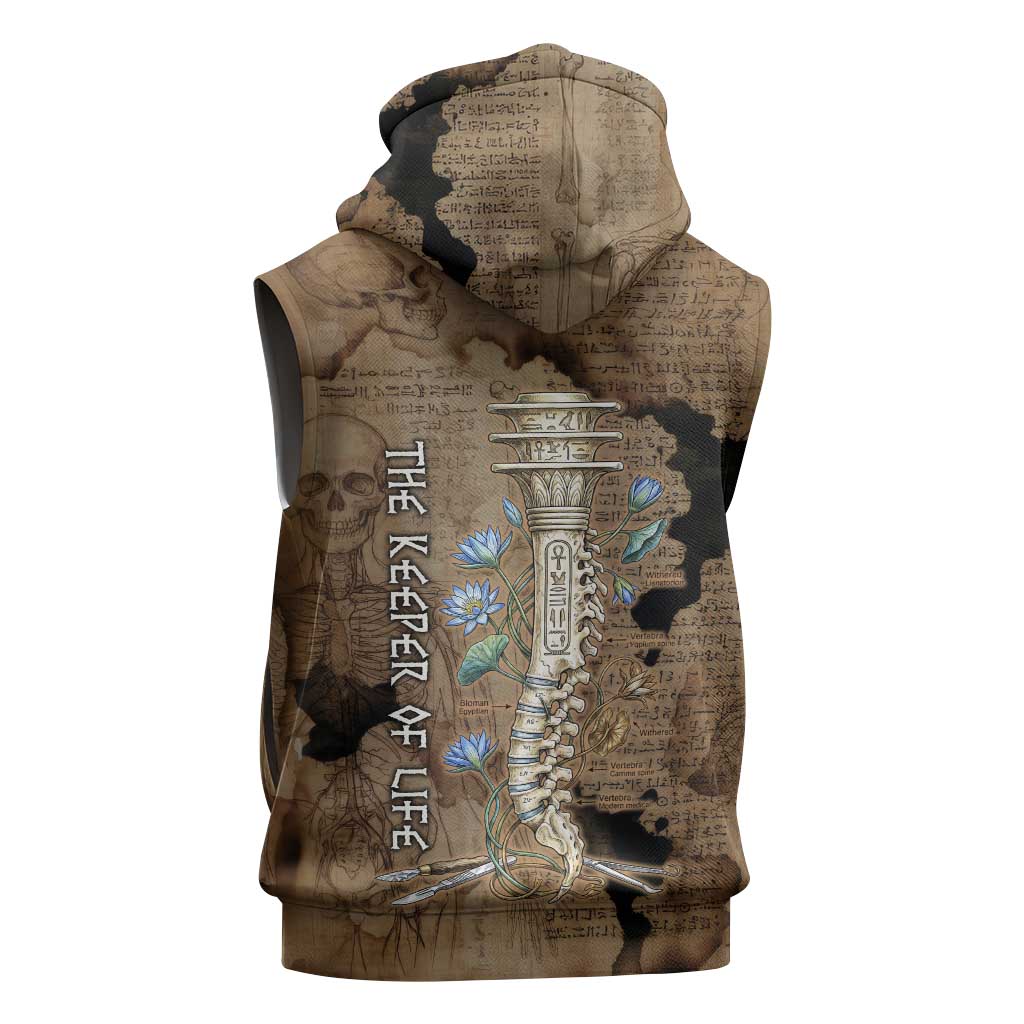Imhotep Eye of Horus Sleeveless Zip Hoodie Papyrus Scrolls Ancient Egyptian Medicine