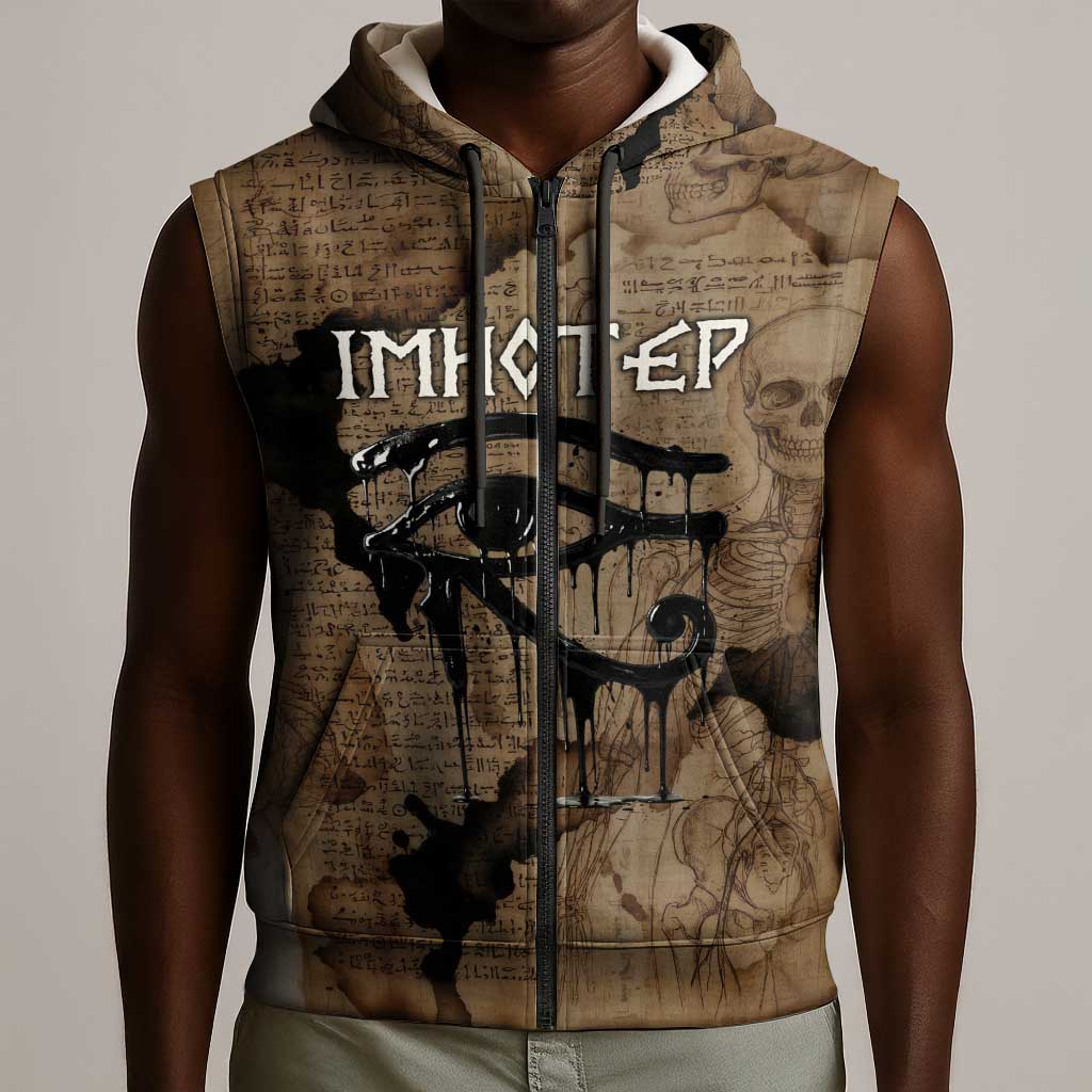 Imhotep Eye of Horus Sleeveless Zip Hoodie Papyrus Scrolls Ancient Egyptian Medicine