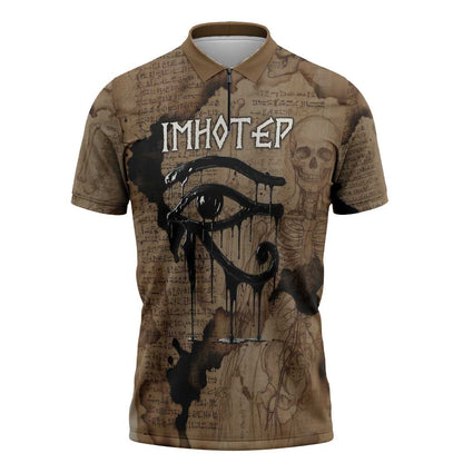 Imhotep Eye of Horus Zipper Polo Shirt Papyrus Scrolls Ancient Egyptian Medicine