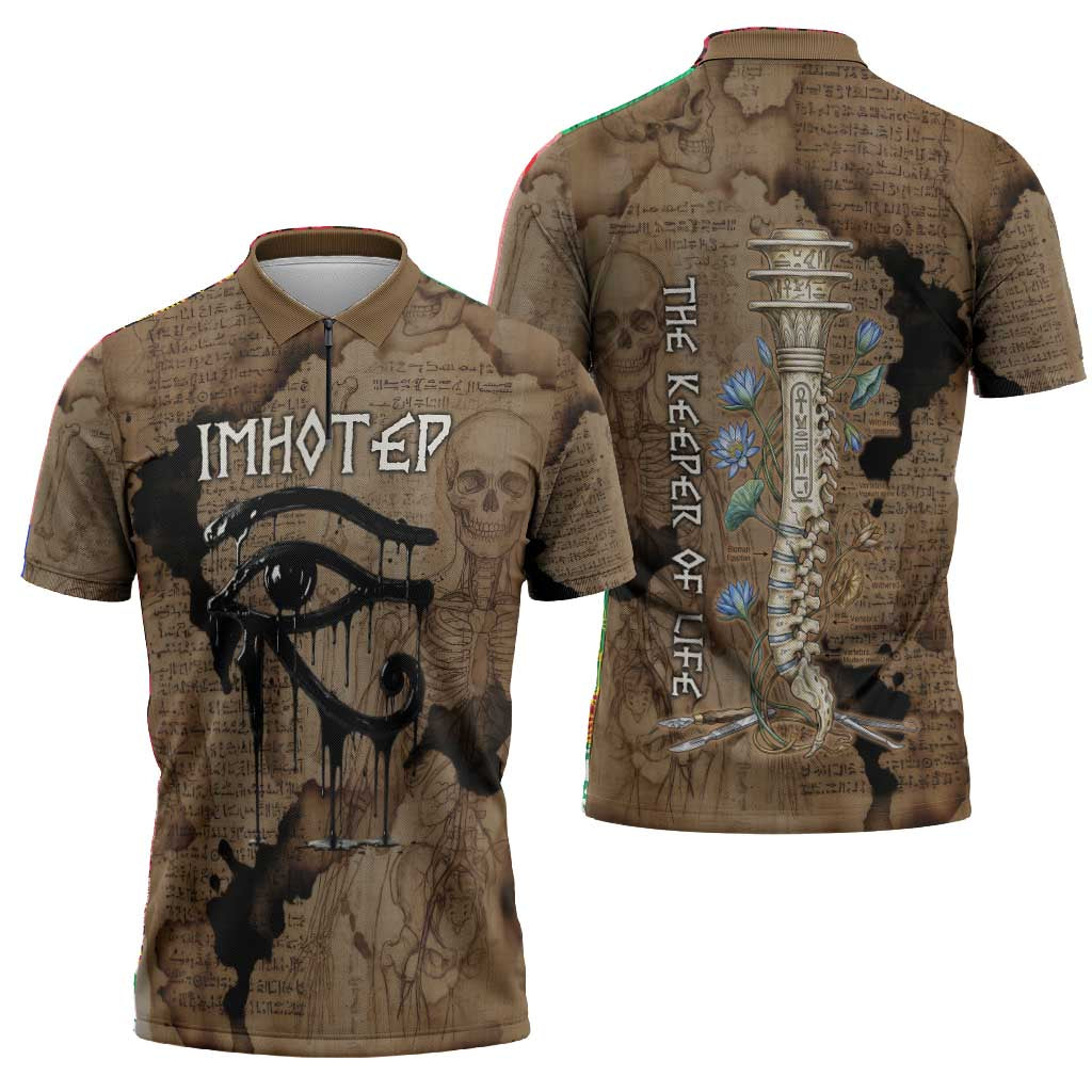 Imhotep Eye of Horus Zipper Polo Shirt Papyrus Scrolls Ancient Egyptian Medicine