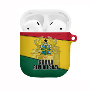 Ghana Republic Day AirPods Case Ghanaian Pride Flag Colors With Coat Of Arms And Black Star