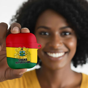 Ghana Republic Day AirPods Case Ghanaian Pride Flag Colors With Coat Of Arms And Black Star