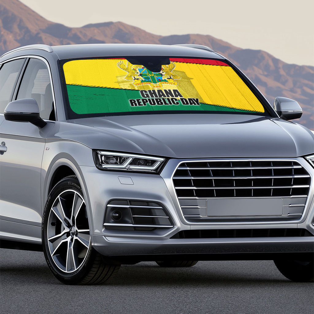 Ghana Republic Day Auto Sun Shade Ghanaian Pride Flag Colors With Coat Of Arms And Black Star