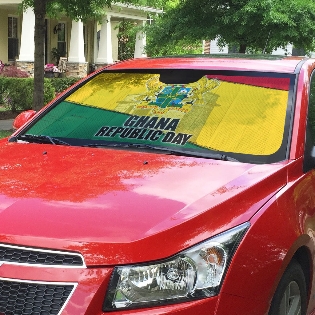 Ghana Republic Day Auto Sun Shade Ghanaian Pride Flag Colors With Coat Of Arms And Black Star