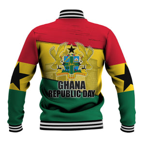 Ghana Republic Day Baseball Jacket Ghanaian Pride Flag Colors With Coat Of Arms And Black Star