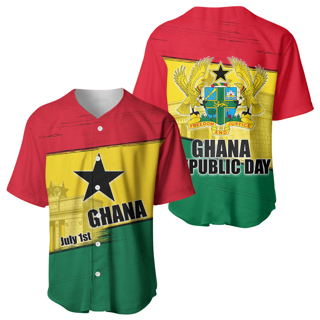 Ghana Republic Day Baseball Jersey Ghanaian Pride Flag Colors With Coat Of Arms And Black Star