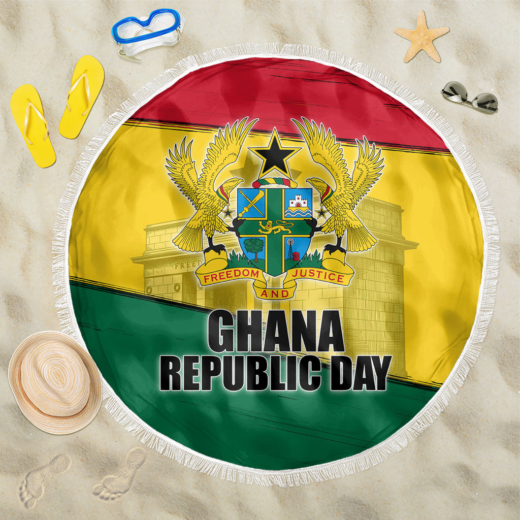 Ghana Republic Day Beach Blanket Ghanaian Pride Flag Colors With Coat Of Arms And Black Star