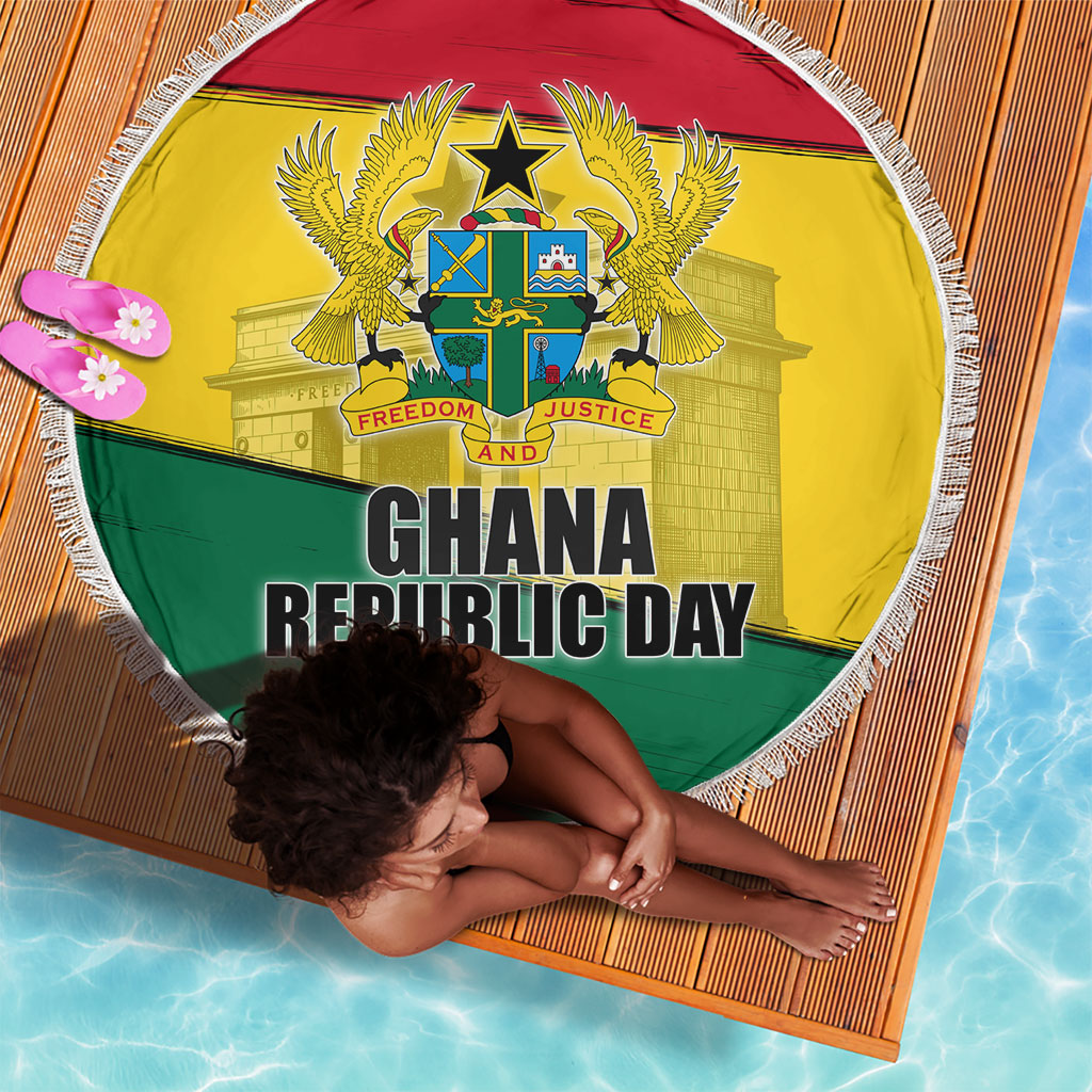 Ghana Republic Day Beach Blanket Ghanaian Pride Flag Colors With Coat Of Arms And Black Star