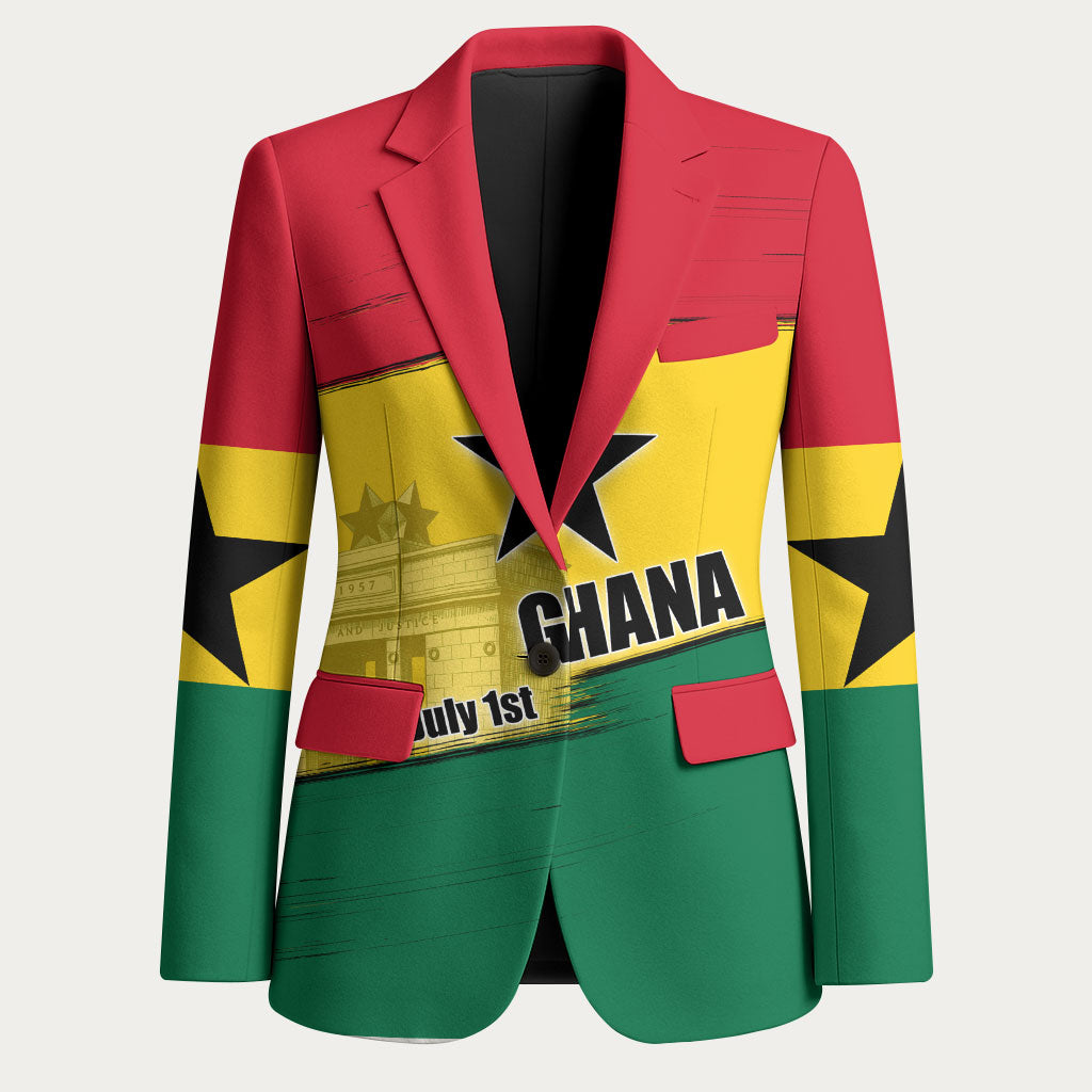 Ghana Republic Day Blazer Ghanaian Pride Flag Colors With Coat Of Arms And Black Star