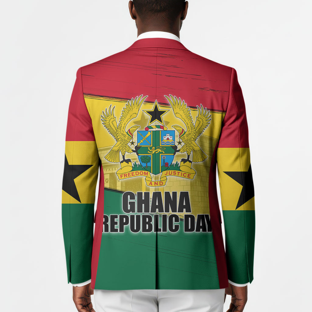 Ghana Republic Day Blazer Ghanaian Pride Flag Colors With Coat Of Arms And Black Star
