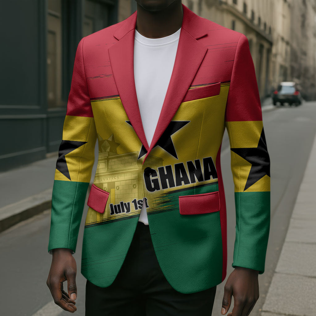 Ghana Republic Day Blazer Ghanaian Pride Flag Colors With Coat Of Arms And Black Star