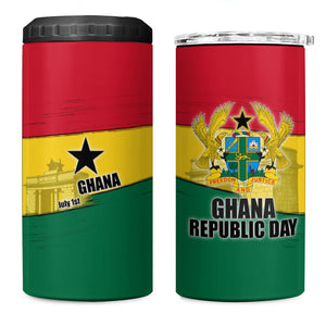 Ghana Republic Day 4 in 1 Can Cooler Tumbler Ghanaian Pride Flag Colors With Coat Of Arms And Black Star