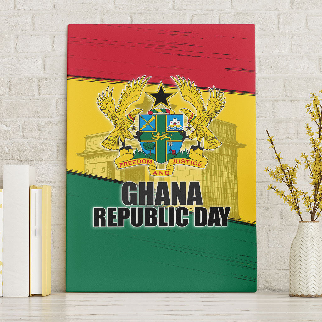 Ghana Republic Day Canvas Wall Art Ghanaian Pride Flag Colors With Coat Of Arms And Black Star