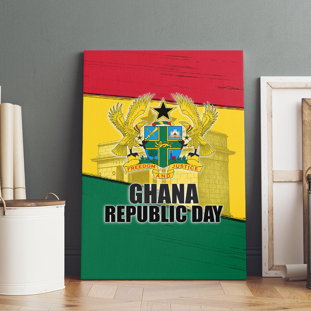 Ghana Republic Day Canvas Wall Art Ghanaian Pride Flag Colors With Coat Of Arms And Black Star