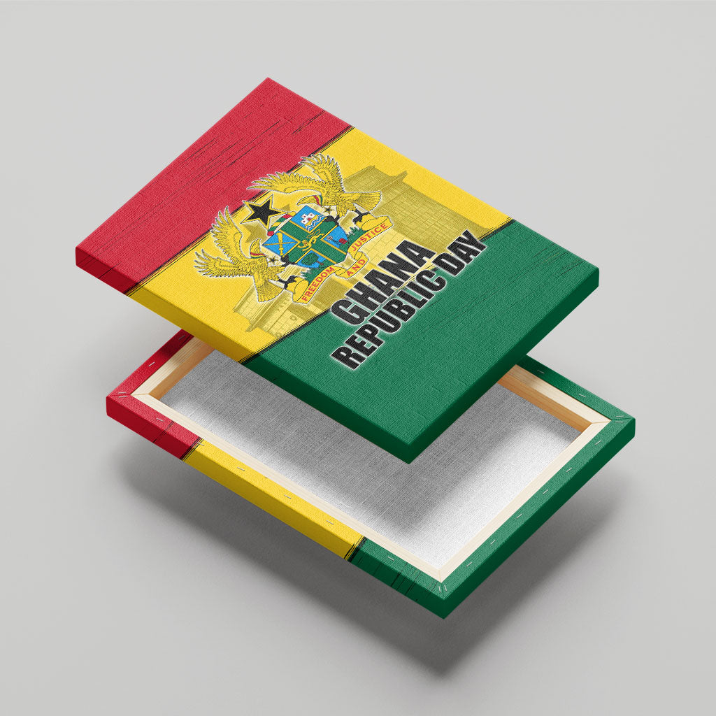 Ghana Republic Day Canvas Wall Art Ghanaian Pride Flag Colors With Coat Of Arms And Black Star