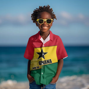 Ghana Republic Day Kid Hawaiian Shirt Ghanaian Pride Flag Colors With Coat Of Arms And Black Star