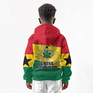 Ghana Republic Day Kid Hoodie Ghanaian Pride Flag Colors With Coat Of Arms And Black Star
