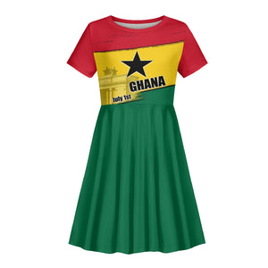 Ghana Republic Day Kid Short Sleeve Dress Ghanaian Pride Flag Colors With Coat Of Arms And Black Star