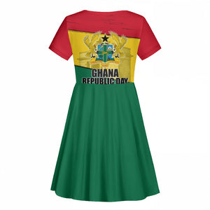 Ghana Republic Day Kid Short Sleeve Dress Ghanaian Pride Flag Colors With Coat Of Arms And Black Star