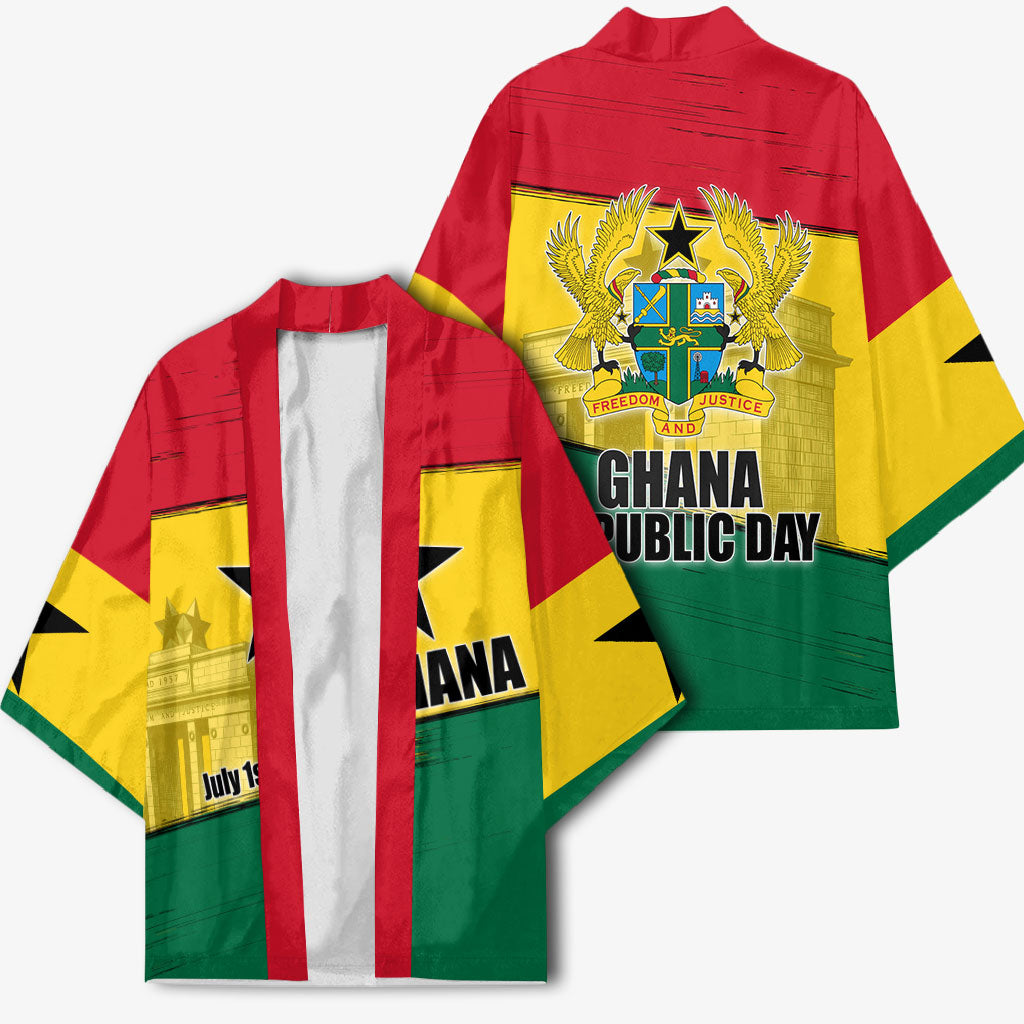 Ghana Republic Day Kimono Ghanaian Pride Flag Colors With Coat Of Arms And Black Star