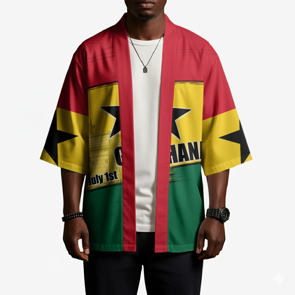 Ghana Republic Day Kimono Ghanaian Pride Flag Colors With Coat Of Arms And Black Star
