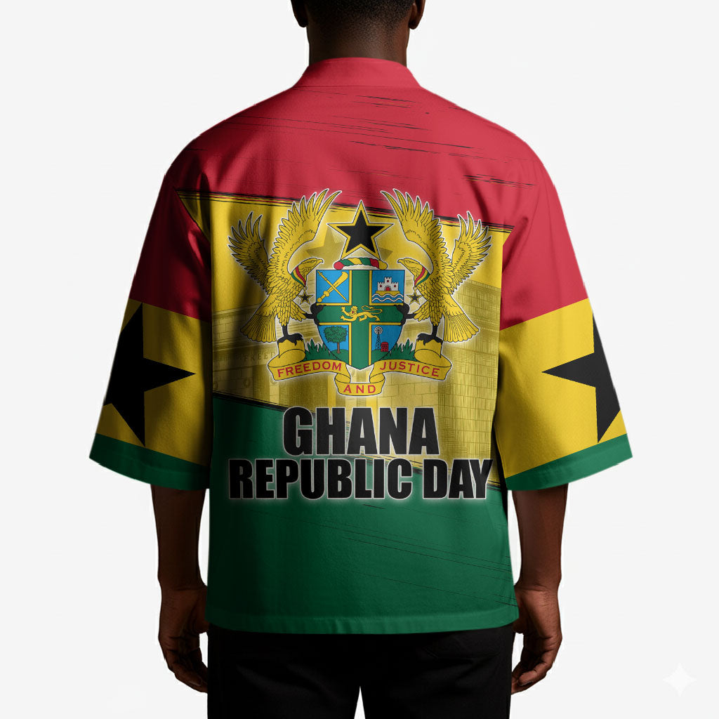 Ghana Republic Day Kimono Ghanaian Pride Flag Colors With Coat Of Arms And Black Star