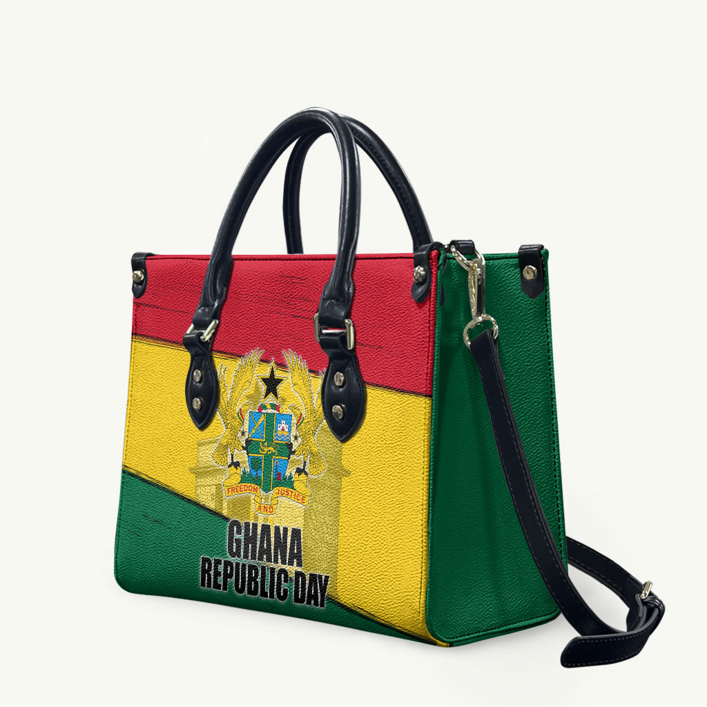 Ghana Republic Day Leather Bag Ghanaian Pride Flag Colors With Coat Of Arms And Black Star