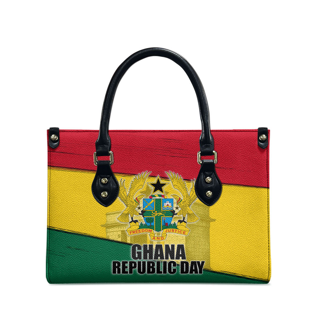 Ghana Republic Day Leather Bag Ghanaian Pride Flag Colors With Coat Of Arms And Black Star