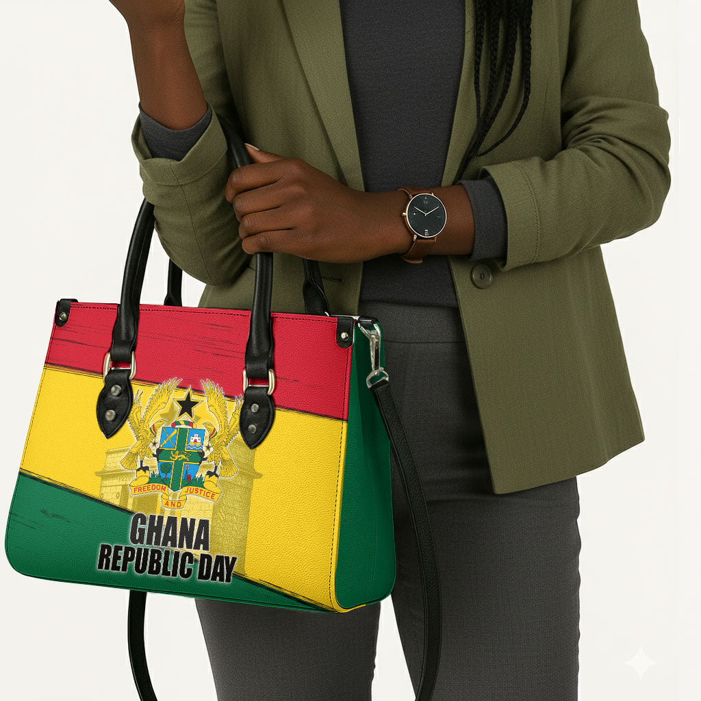 Ghana Republic Day Leather Bag Ghanaian Pride Flag Colors With Coat Of Arms And Black Star